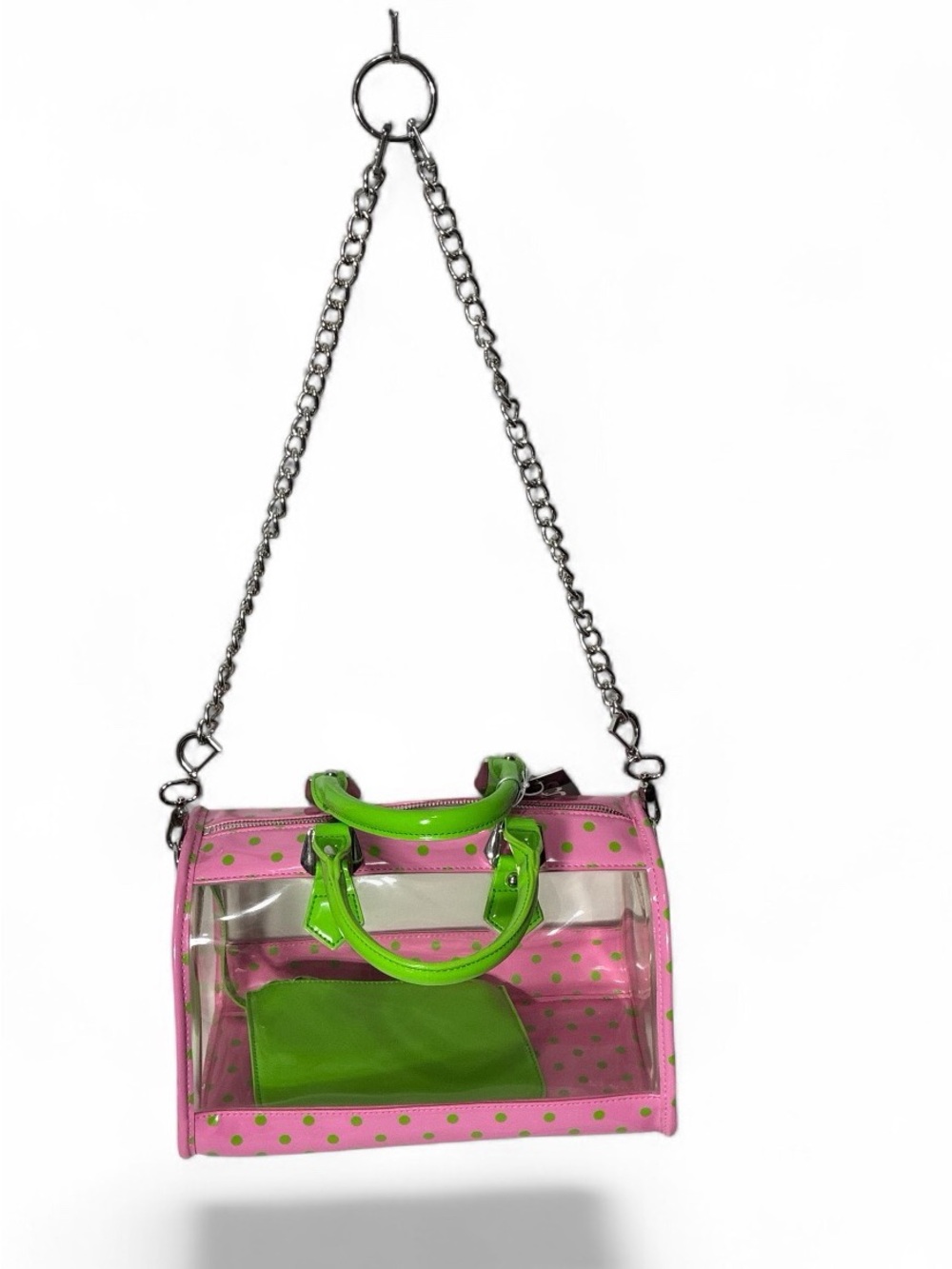 Stadium approved Clear bag NWT Dustbag bagcharm incl. pink lime green polkadot - Picture 3 of 17